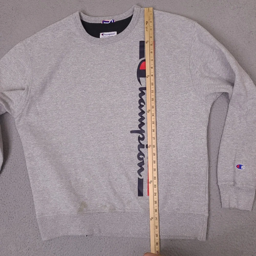 Champion Sweatshirt‎ Mens XL Gray Vertical Script Logo Crewneck Pullover